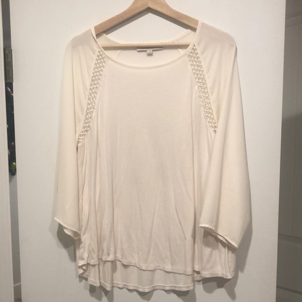 Loft, ivory top, size L, semi sheer sleeves. Perfect condition, nonsmoking home